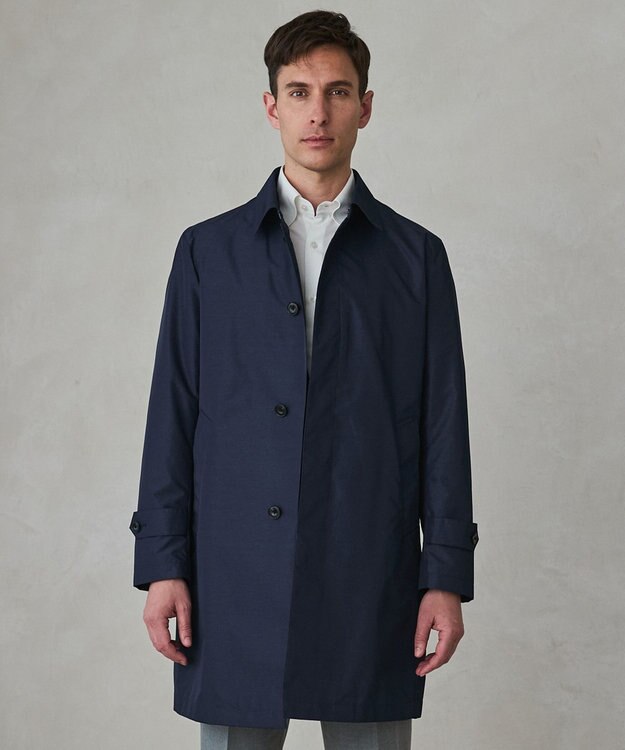 GOTAIRIKU ダウンライナー装着可【半裏仕様】メランジシャンブレー ステンカラースプリングコート ダルブルー系