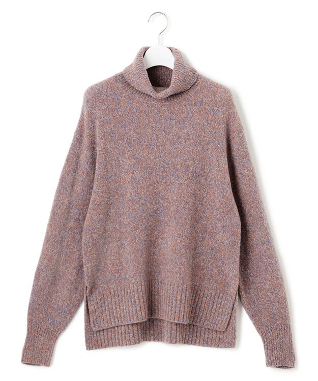 23区 【洗える】ミックスブークレ サイドスリットタートルニット オレンジマルチ