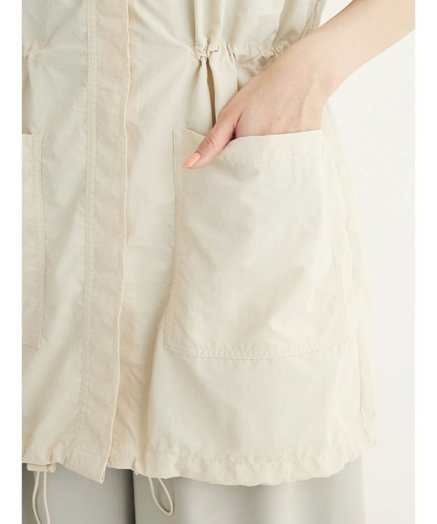 Green Parks ノーカラーミリタリーベスト Ecru