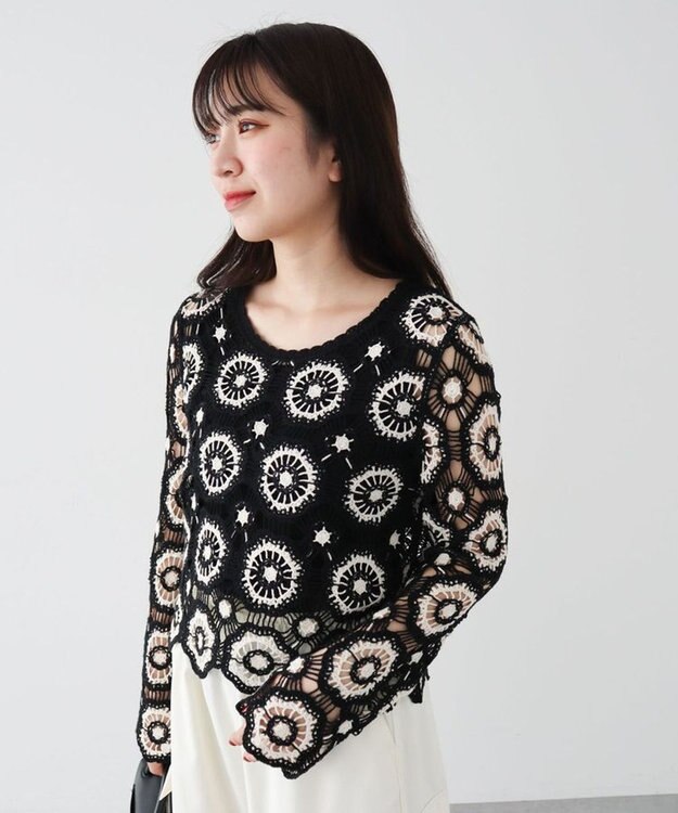 Green Parks ・ＳＵＧＡＲ　ＳＰＯＯＮ　クロシェフラワープルオーバー White×Black