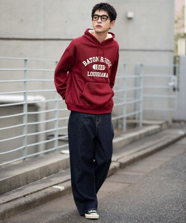 WEGO 【ユニセックス着用ITEM/裏起毛】カレッジロゴボアパーカー ワイン