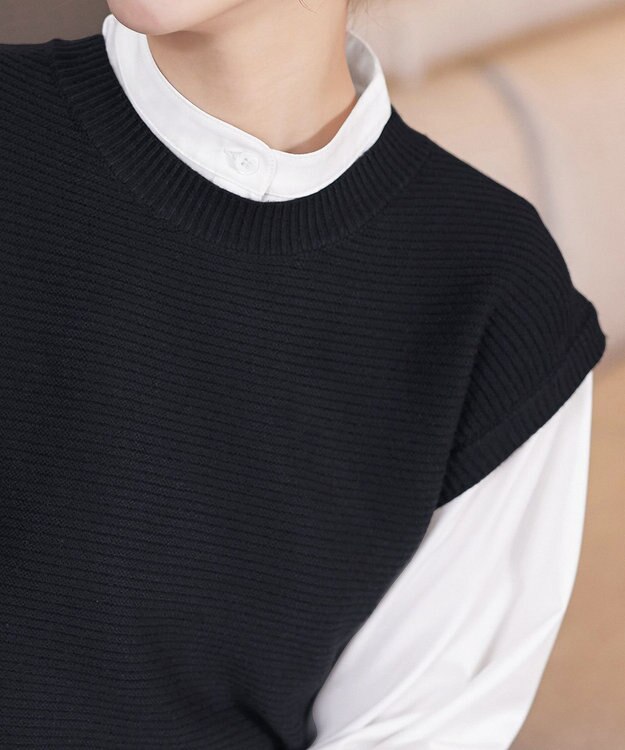 Tiaclasse L 【新色追加・2way・洗える】シャツドッキングニットベスト ブラック