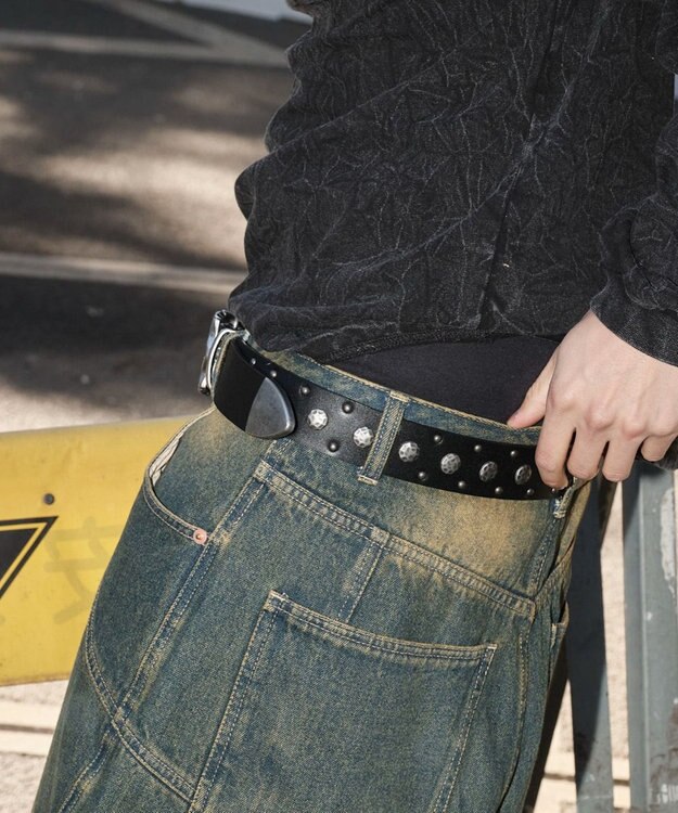 WEGO Mクロスモチーフスタッズベルト ブラック