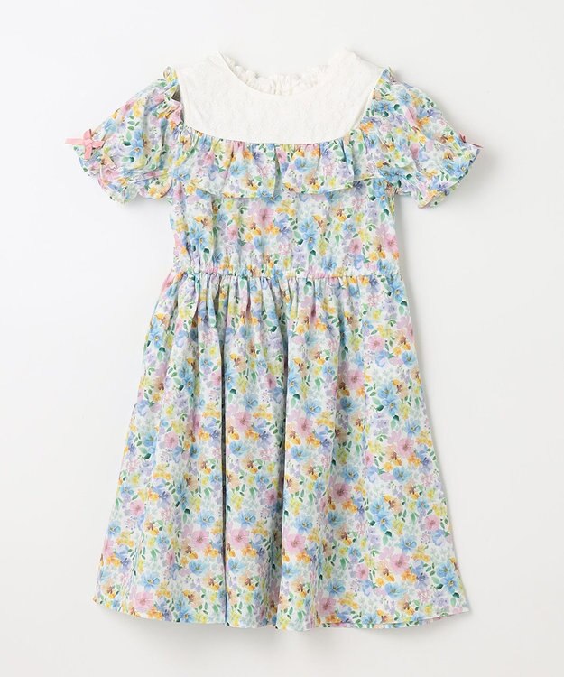 ANY KIDS オンオフショルダー ガーリー ワンピース ホワイト系花柄