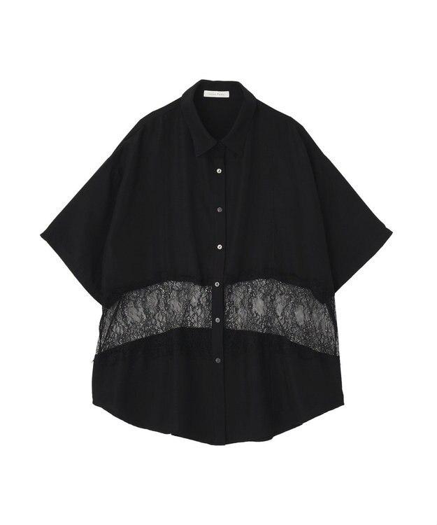 Green Parks レース切替５分袖シャツ Black