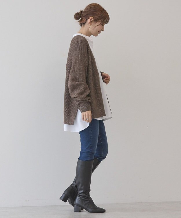 AMERICAN HOLIC バイパチラメ入りＶネック片畦ニットカーディガ Brown