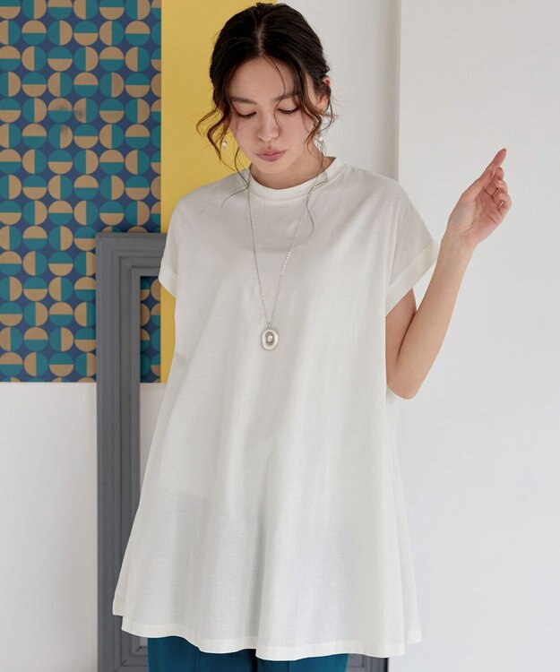 Tiaclasse 【接触冷感】 フレンチスリーブフレアカットソー オフホワイト