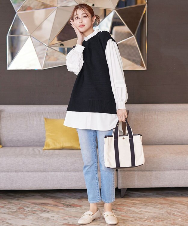 Tiaclasse L 【新色追加・2way・洗える】シャツドッキングニットベスト ブラック