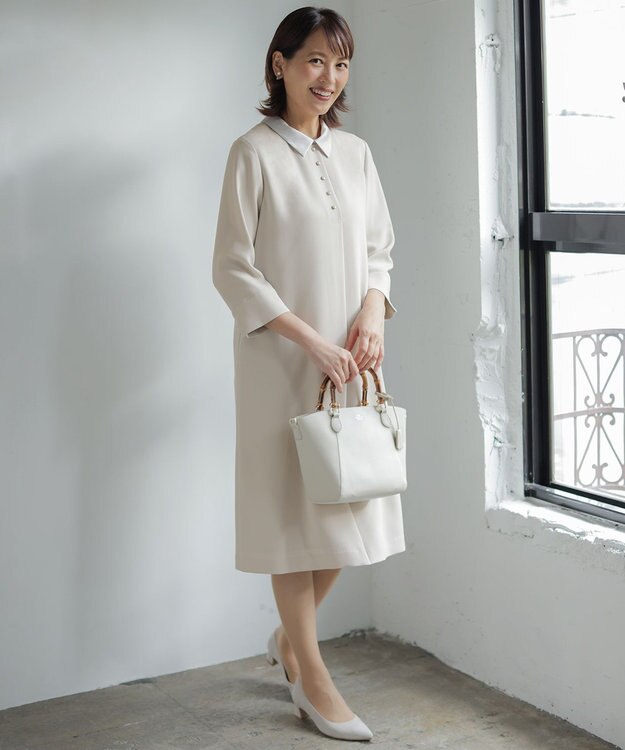 J.PRESS LADIES S 【2way】セラテリーダブルクロス 襟付き ワンピース グレージュ系