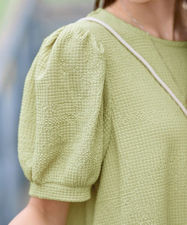 Tiaclasse 【洗える】ボリューム袖ジャガードプルオーバー ライム