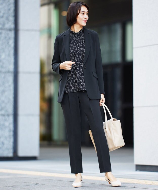 自由区 【カタログ掲載・セットアップ対応】ライトサテン ブラウス ブラック×ベージュ