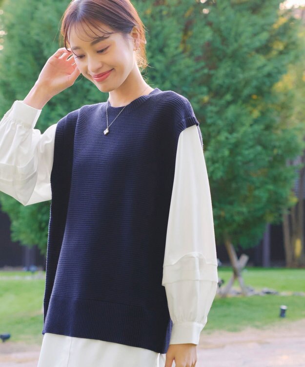 Tiaclasse L 【新色追加・2way・洗える】シャツドッキングニットベスト ネイビー