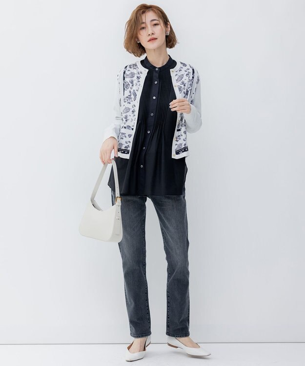 23区 【洗える】コットンシルクローン バンドカラー ブラウス ブラック系