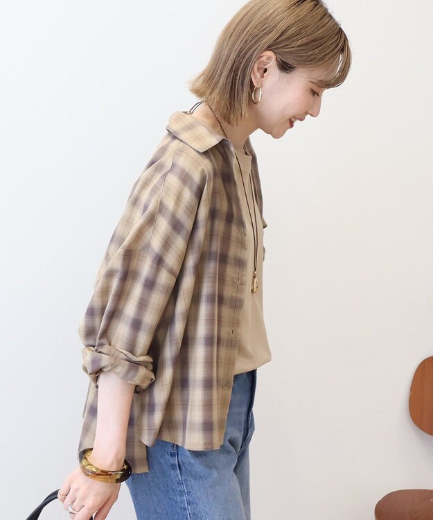 AMERICAN HOLIC イージーケアチェックショート丈シャツ Beige