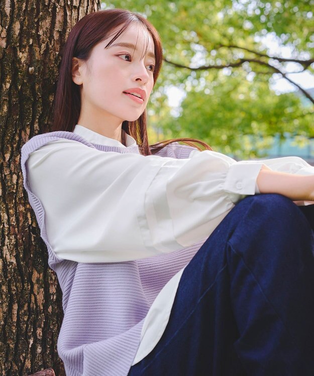 Tiaclasse L 【新色追加・2way・洗える】シャツドッキングニットベスト ラベンダー