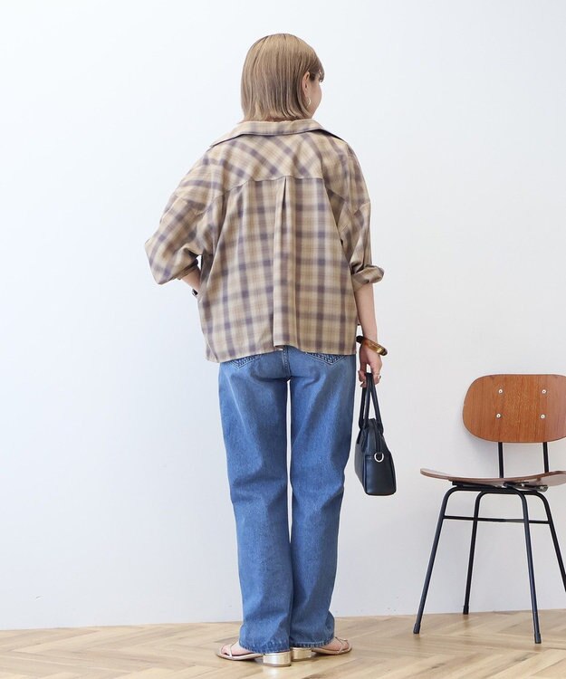 AMERICAN HOLIC イージーケアチェックショート丈シャツ Beige