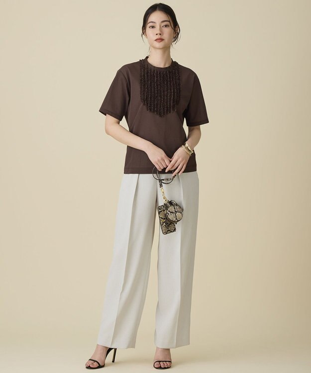 自由区 S シアーフリルジャージー カットソー ダークブラウン