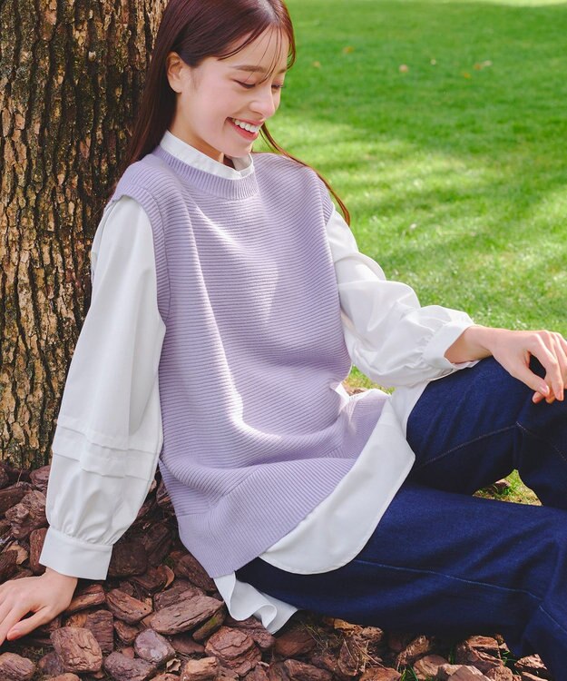 Tiaclasse L 【新色追加・2way・洗える】シャツドッキングニットベスト ラベンダー