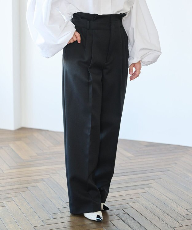 #Newans ハイウエスト2タックパンツ ブラック