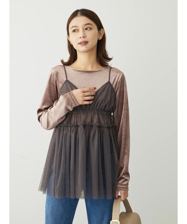 Green Parks ・ＥＬＥＮＣＡＲＥ　ＤＵＥ　ベロアクルーロングＴＥＥ Mocha