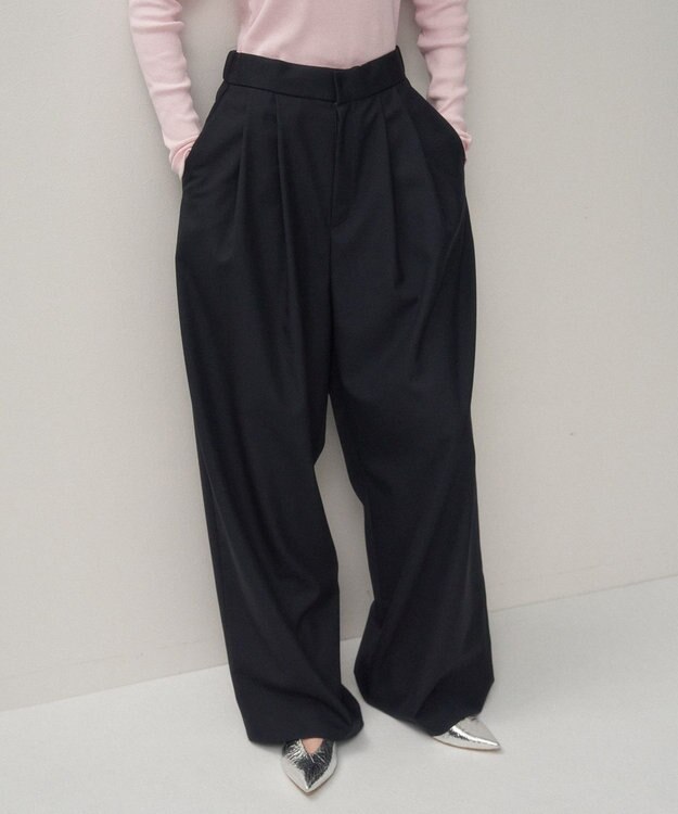 ATON 【26FW】WOOL TROPICAL | ワイドイージーパンツ NAVY