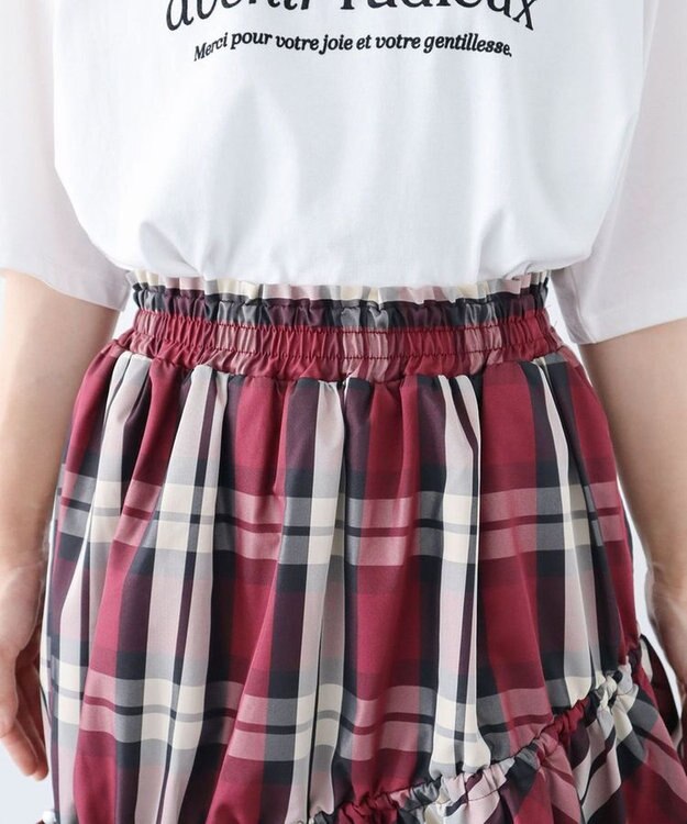 Green Parks ・ＳＵＧＡＲＳＰＯＯＮチェックドロストティアードスカー Bordeaux