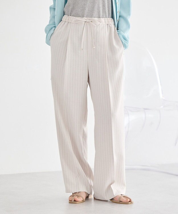 earth music&ecology 【セットアップ対応】リネンライクリラックスパンツ Stripe Ivory
