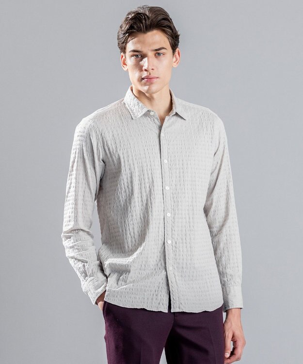 JOSEPH HOMME トリックジャガード　レギュラーカラーシャツ アイボリー系