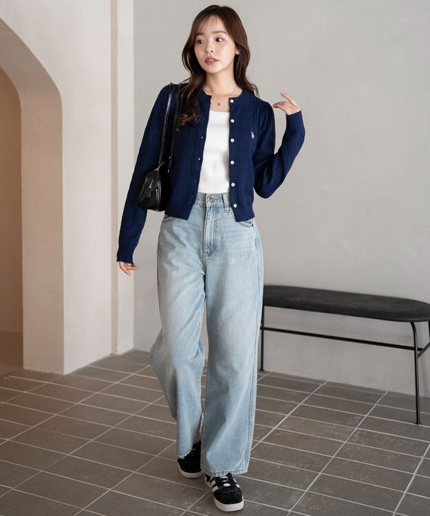 WEGO 【WEB限定/25年秋冬新作】別注USPOLOケーブルニットカーデ ネイビー