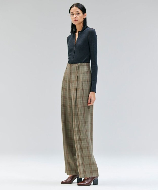 BEIGE， SELMA / チェックウールハイウエストタックパンツ Camel × Nude