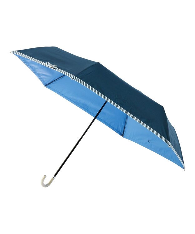 MOONBAT estaa 晴雨兼用 折りたたみ傘 ボーダーテープリボン 日傘 遮光 遮熱 UV ディープブルー