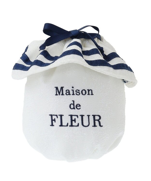 Maison de FLEUR ラインリボンジャカード巾着ポーチ White
