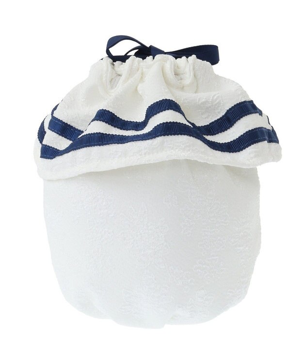 Maison de FLEUR ラインリボンジャカード巾着ポーチ White