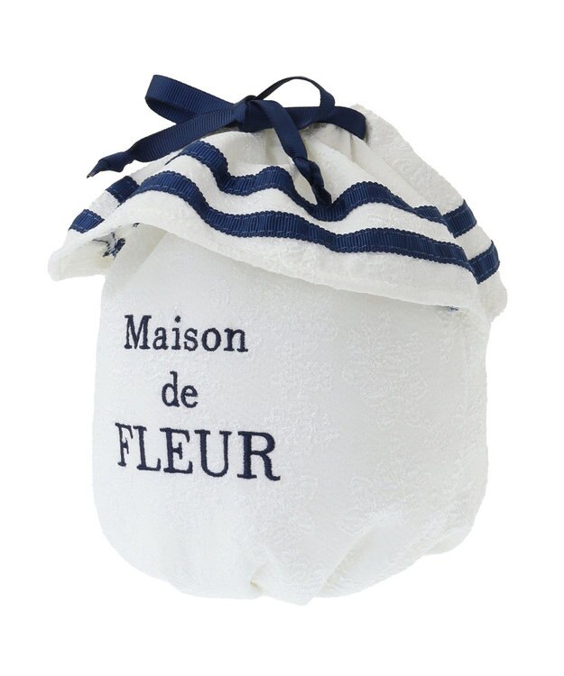 Maison de FLEUR ラインリボンジャカード巾着ポーチ White