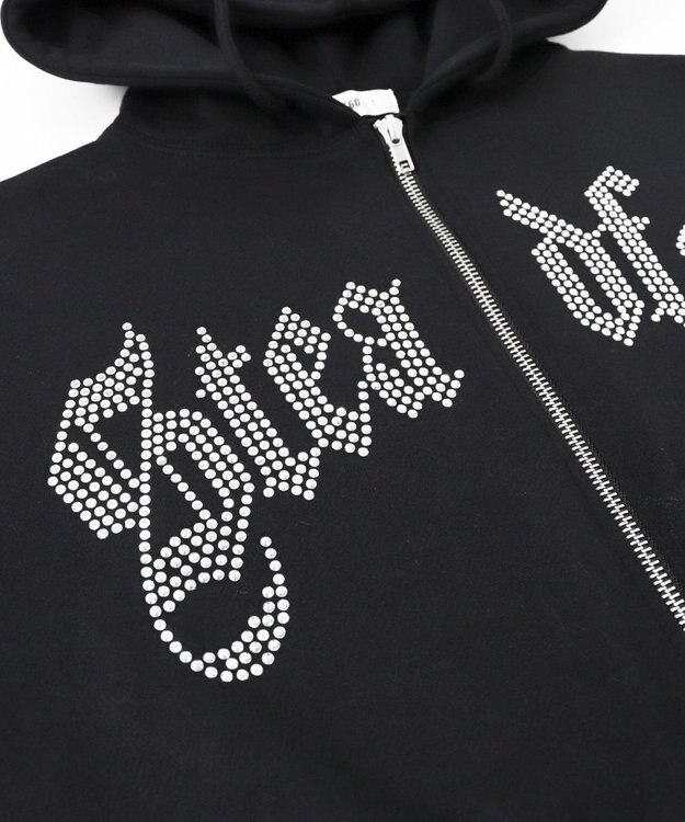 WEGO 【裏起毛】ラインストーン裏起毛ショートジップパーカー ブラック