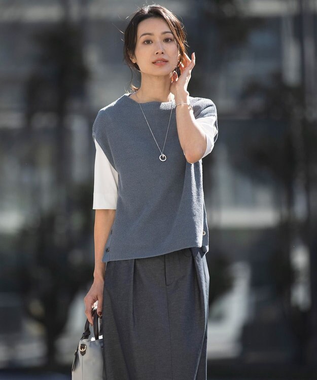J.PRESS LADIES 【洗える】LINEN COTTON ニット ベスト ダルブルー系