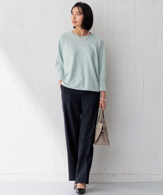 23区 【洗える/セットアップ対応】アイアスマットストレッチ セミワイド パンツ ネイビー系