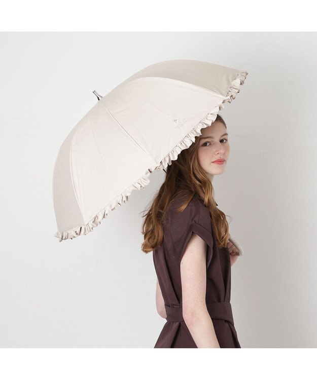 MOONBAT 【日傘】ポール & ジョー (PAUL & JOE　ACCESSOIRES) クリザンテームワンポイント フリル 雨の日OK スライド式 一級遮光 遮熱 UV ベージュ