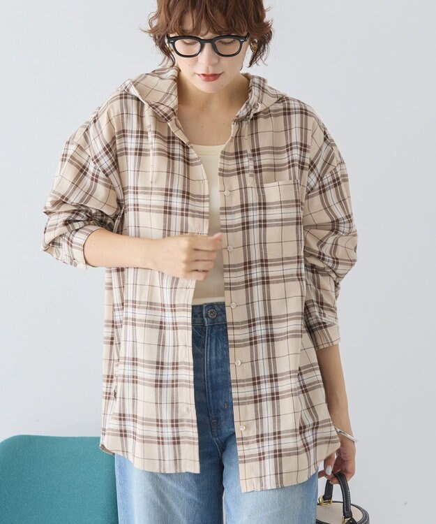 AMERICAN HOLIC チェックフードシャツ Beige