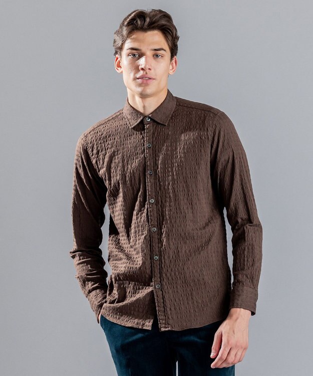 JOSEPH HOMME トリックジャガード　レギュラーカラーシャツ キャメル系