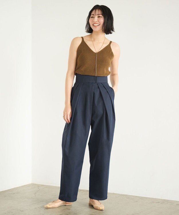 #Newans ２タックコクーンワイドパンツ ネイビー