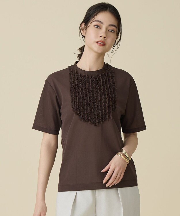 自由区 S シアーフリルジャージー カットソー ダークブラウン