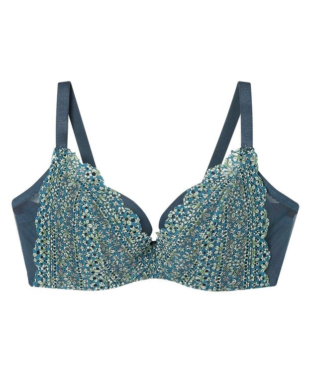 une nana cool さあわたし レース 脇高ブラジャー MADE WITH LIBERTY FABRIC ブルーグリーン