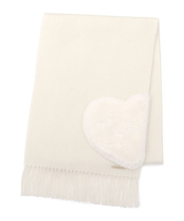 MOONBAT 【WEB限定】フルラ (FURLA)エコファー付きマフラー 無地×ハート　ウールマフラー ロゴプレート付き ホワイト