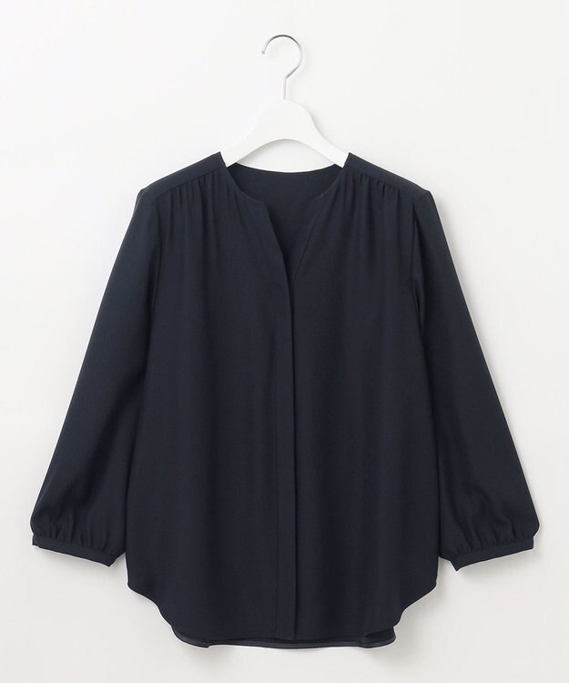 自由区 【洗える】ソフトジョーゼットスキッパー ブラウス ネイビー