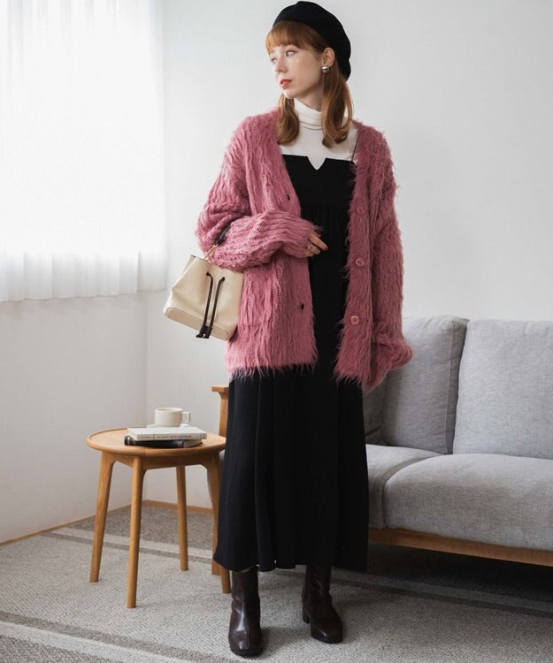 WEGO 【軽量】ブラッシュニットBIGカーディガン ピンク