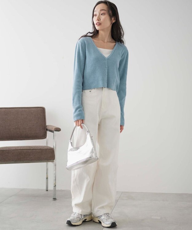 WEGO カラーリブショートカーデ ブルー