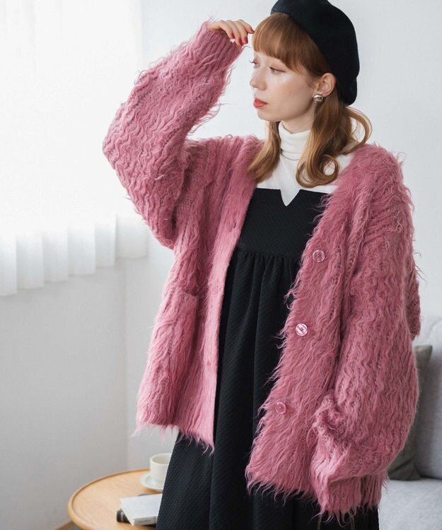 WEGO 【軽量】ブラッシュニットBIGカーディガン ピンク