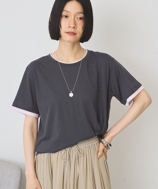 AMERICAN HOLIC 配色レイヤード風シアーＴシャツ Charcoal Gray