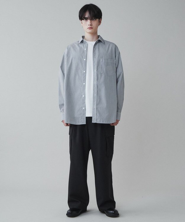 WEGO イージーケアブロードBIGシャツ ブラックストライプ